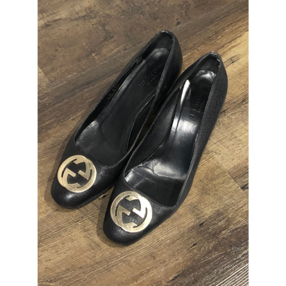 ✨Vintage Iconic GUCCI GG Logo Black Leather Pumps Heels Shoes
